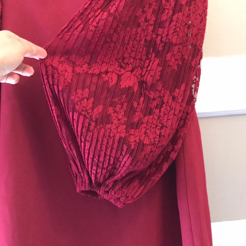 WHBM lace long sleeve shift wine burgundy bell red - Picture 4 of 8